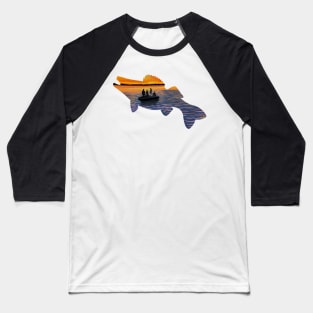 Sunset Fishing Walleye Silhouette Baseball T-Shirt